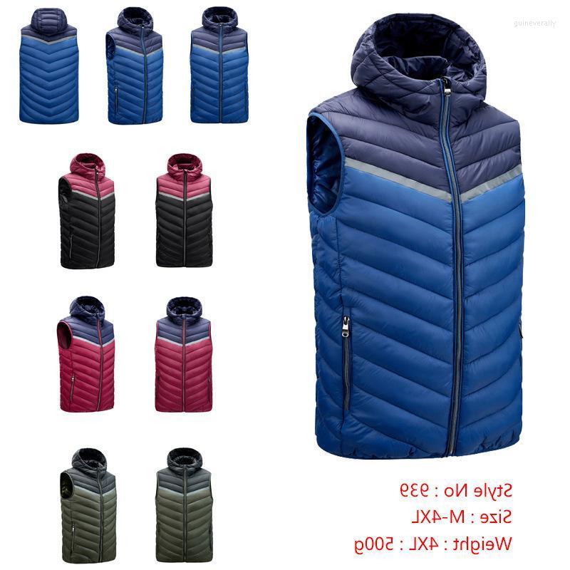 

Men's Vests Mens Vest Jacket Patchwork Hooded Cotton Padded Warm Sleeveless Male Winter Casual Waistcoat Men Plus Size 4XL Guin22, Black