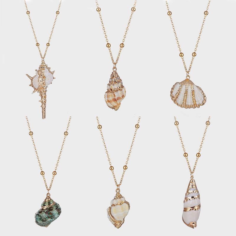 

Pendant Necklaces KINFOLK Bohemia Natural Shell Color Conch Necklace Big Geometric Ocean Beach For Women Party Gift Jewelry