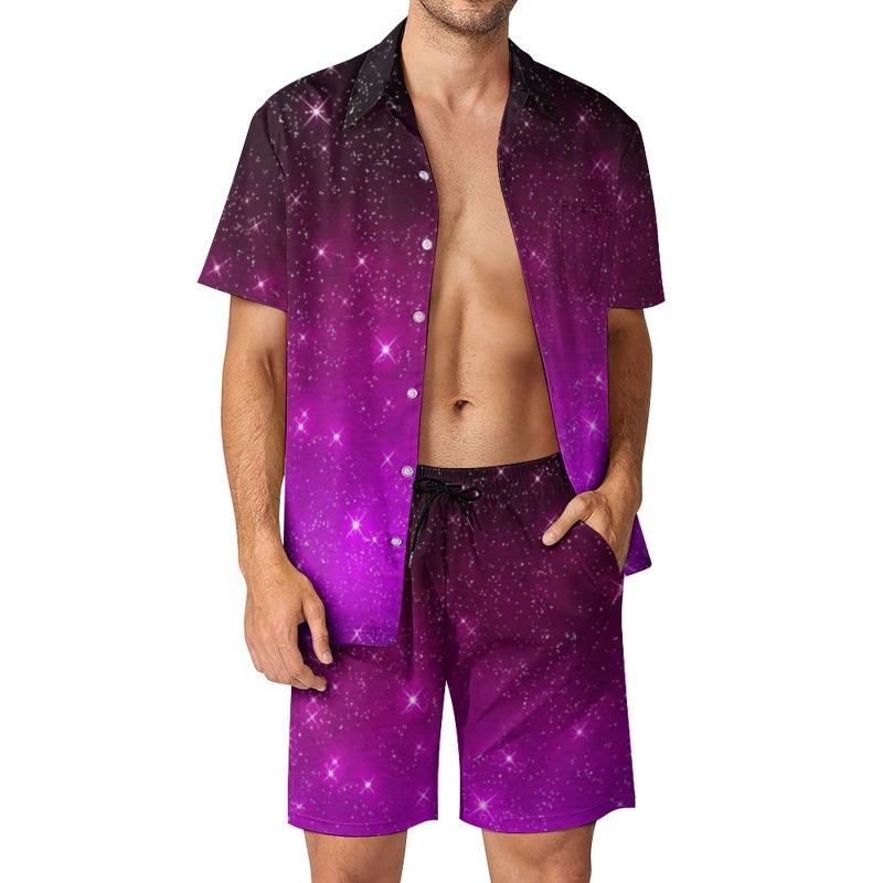 

Men's Tracksuits Colorful Galaxy Sky Beach Men Sets Pink Starry Night Print Casual Shirt Set Graphic Shorts Man 2 Piece Aesthetic Oversized, Style-10