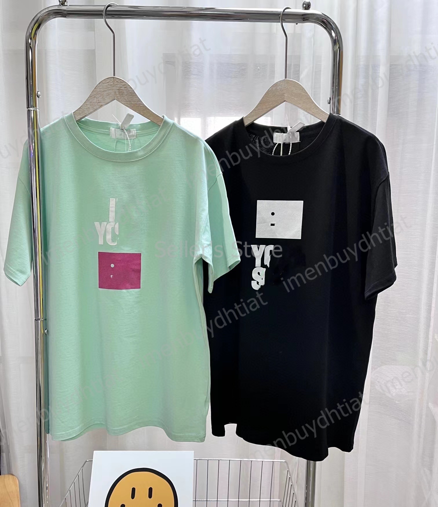 2022 Nordic Luxury Brand Ac Studios Summer Short Sleeve t Shirt Square Smiling Face Letter Foam Youth Vitality Aging Couple Loose Large