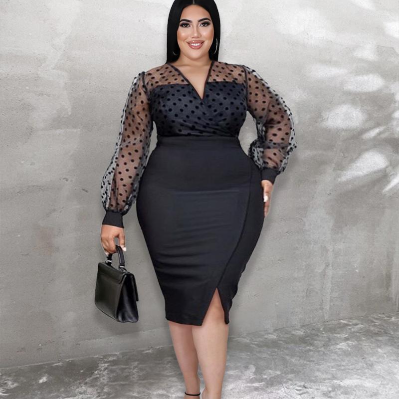 

Plus Size Dresses Elegant Lace Black Dress Plunging Neck Sexy Summer Bodycon Femme Vestiods Office Lady Robe Curve Big 2022 LargePlus Elro22
