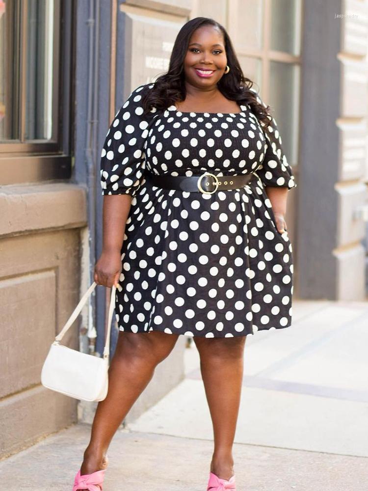 

Plus Size Dresses Summer Boho Dress Women 5xl Elegant Dots Print Short Fashion Ladies Sexy Wholesale Bulk Drop Jasp22, Black