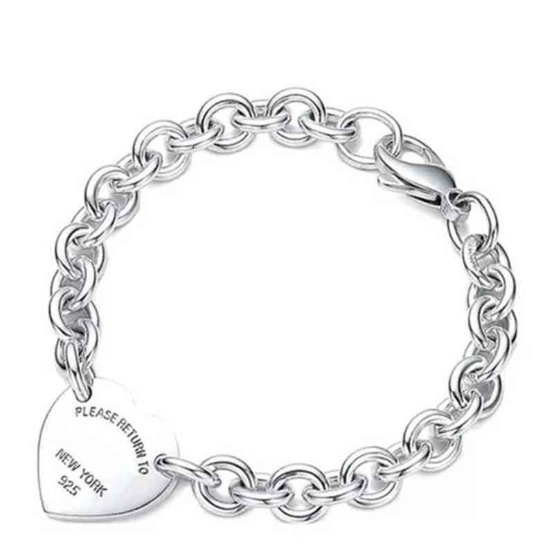 

Bracelet For Women 925 Sterling Silver Heart-shaped Pendant O-shaped Chain High Quality Luxury Brand Jewelry Girlfriend Gift Co G220510