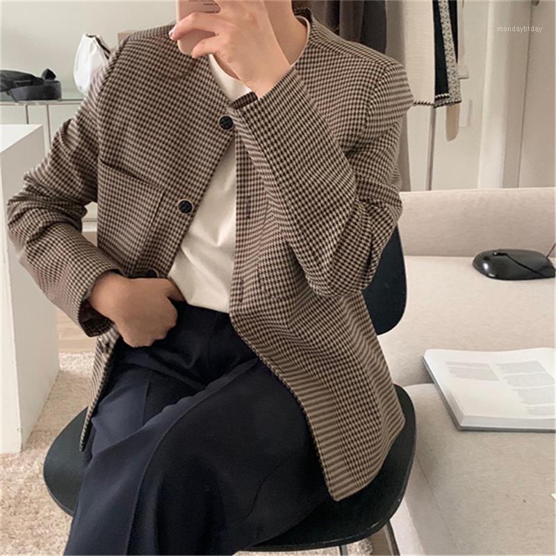 

Women's Jackets Alien Kitty Slim Vintage Elegant Casual Coats All Match Autumn Office Lady 2022 Houndstooth Fashion Women Tops, Khaki
