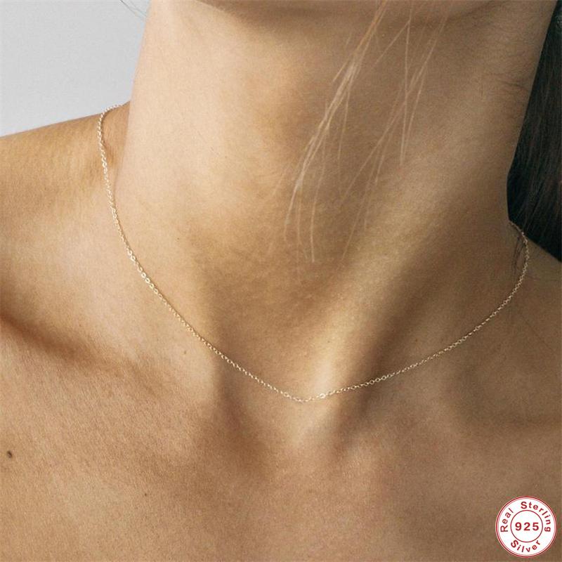 

Other Aide 925 Sterling Silver Gold Minimalist O-Chain Necklaces For Women Girls Clavicle Simple Chain Choker Necklace Collier JewelryOther