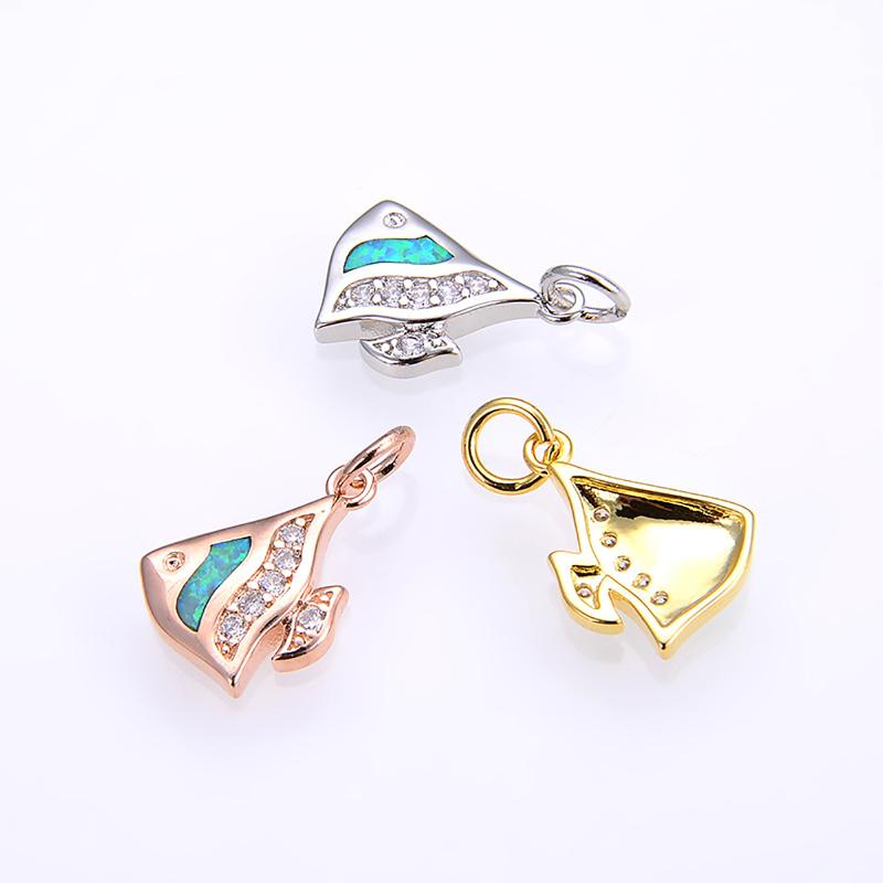 

Pendant Necklaces 1 PC Copper Ocean Jewelry For Making Gold Color Blue Tropical Fish Micro Pave Clear Rhinestone 20mm X 13mm