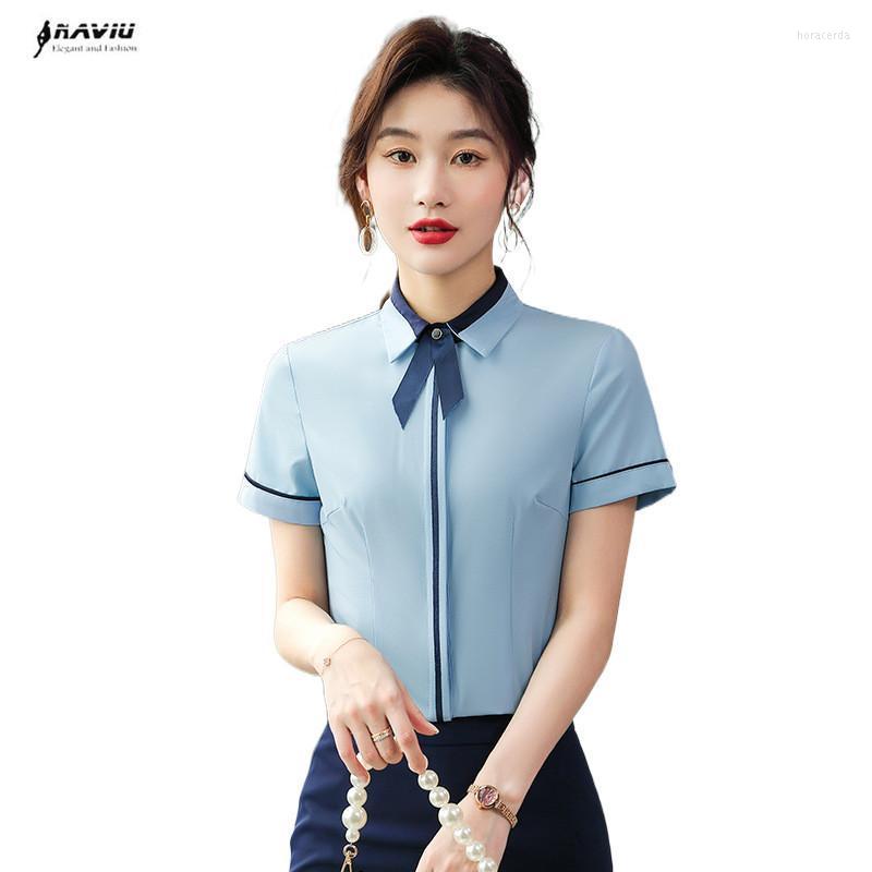 

Women' Blouses & Shirts Chiffon Shirt Women Short Sleeve 2022 Summer Professional Casual Formal Slim Tie Office Ladies Work TopsWomen' Hor, Gray