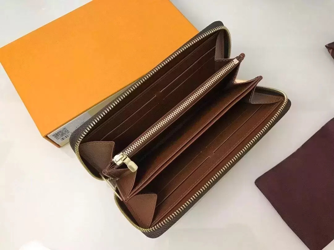 

Top Designer bags Fashion Women Clutch Wallet Pu Leather Wallet Single Zipper Wallets Lady Ladies Long Classical Purse with Orange Box Card 60017, Old flower