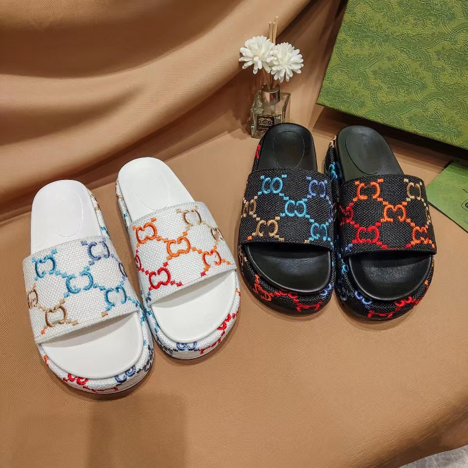 

Fashion Womens Sandals Slippers Slide Designer Luxury Flat High Heels Flip Flops Shoes Embroidered Platform Rubber Sandal Leather Shoal Casual Shoe 34-43, 2#