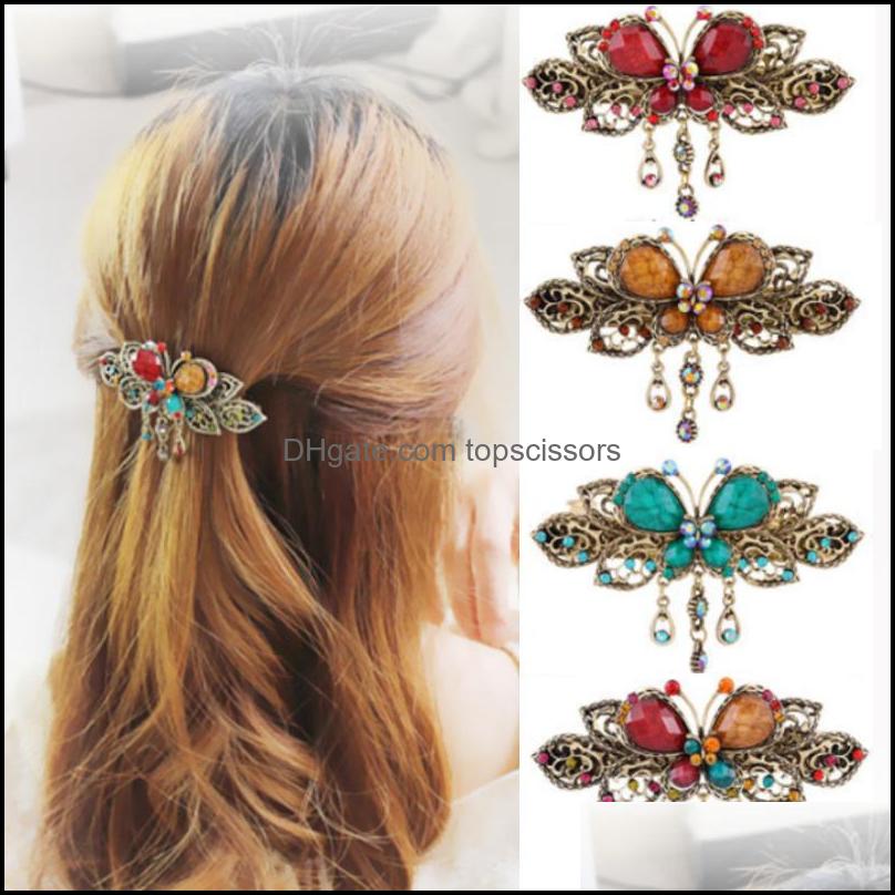 

Hair Accessories Tools Products Vintage Women Rhinestone Crystal Jaw Hairpins Elegant Gem Butterfly Flowerbarrette Clip Bow Drop Delivery