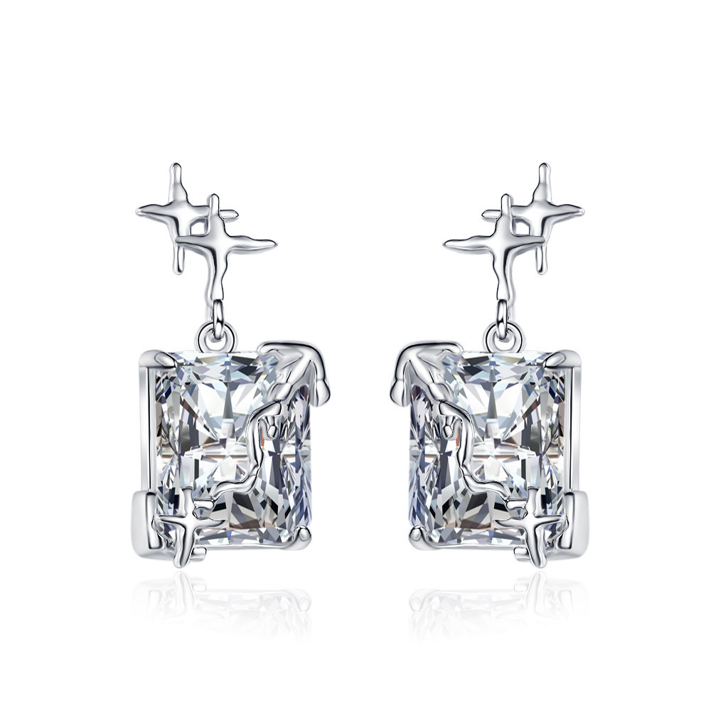 

Earrings Female Version Sen Series Sweet Rectangular White Crystal Jewelry