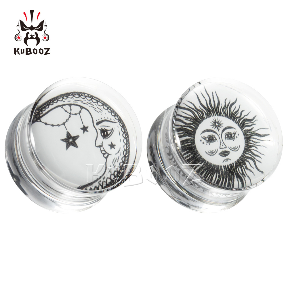 

KUBOOZ Transparent Acrylic Sun Moon Ear Plugs Tunnels Piercing Body Jewelry Earring Expanders Stretchers Wholesale 8mm to 30mm 38PCS