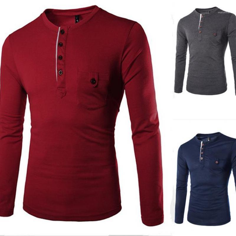 

Spring & Autumn Korean Stand Collar Simple Solid Color Wild Plus Size Pocket Slim Men Casual T-shirt Tide Men's Shirts, Red
