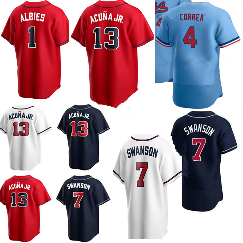 

Baseball jerseys 13 Ronald Acuna Jr. 7 Dansby Swanson 1 Ozzie Albies Atlanta''Braves''Men 4 Carlos Correa, As