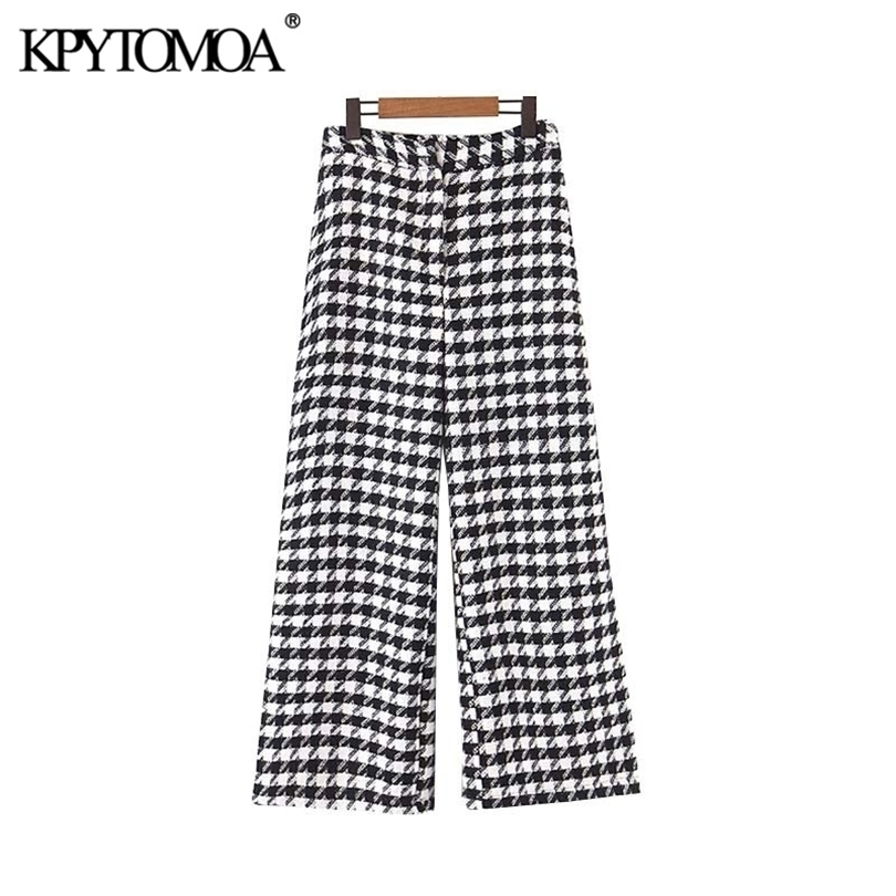 

Vintage Stylish Office Wear Houndstooth Straight Pants Women Fashion High Waist Zipper Fly Pocket Ladies Ankle Trousers 201113, As picture