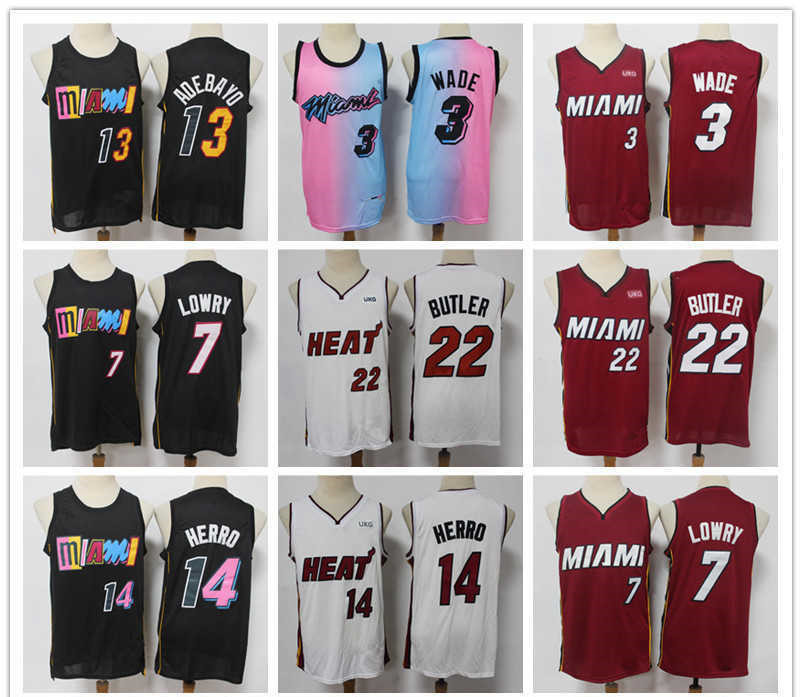 

Miami''Heat''men Jersey Dwyane 3 Wade Tyler 14 Herro Jimmy 22 Butler Kyle 7 Lowry Basketball Jerseys pink yellow black blue, Color