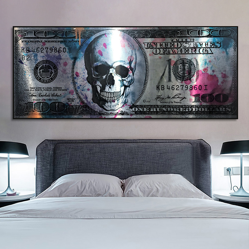 

Skull Dollar Money Art Canvas Posters And Prints 100 Dollars Wall Pictures Modern Creative Canvas Painting For Living Room Decor