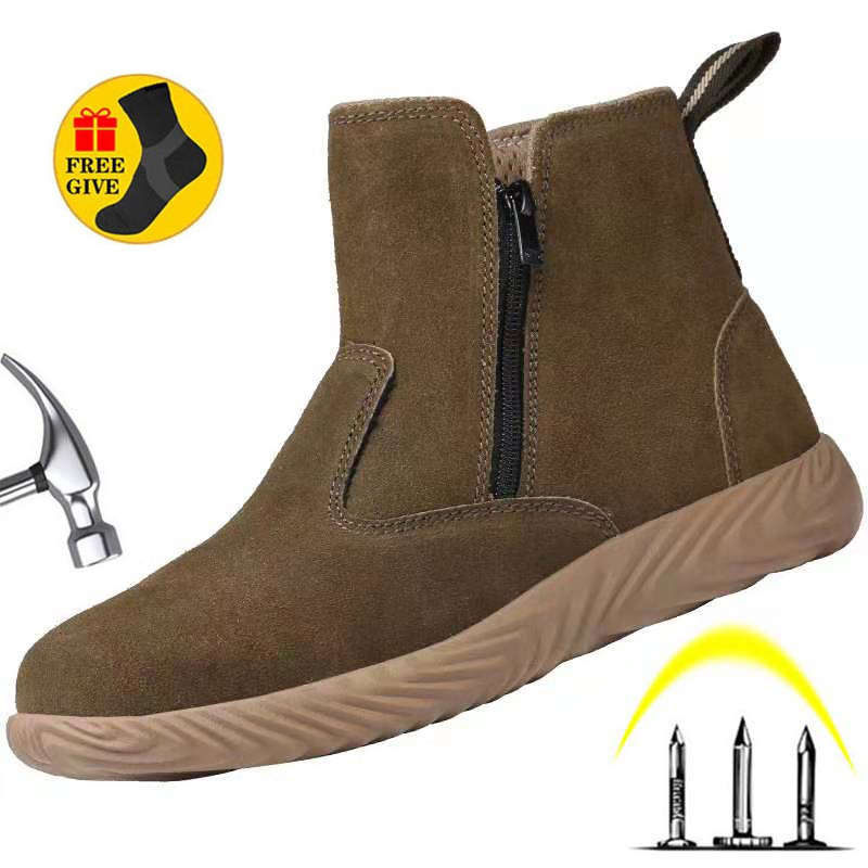 

2022 Anti-Smashing Safety Industrial Work Boots Electric Welding Lightweight Work Shoes Breathable Safety Boots, Cream color