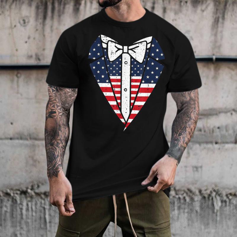 

Men's T-Shirts Men Tech Shirt Male Independence Day Suit Printed T Blouse Round Neck Short Sleeve Tops ShirtMen's, Black