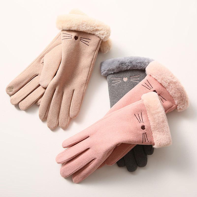 

Five Fingers Gloves Warm Ms DE Winter Wool Han Edition Sports Outdoor Cycling Thickening Touch-screen Driving Women Luvas