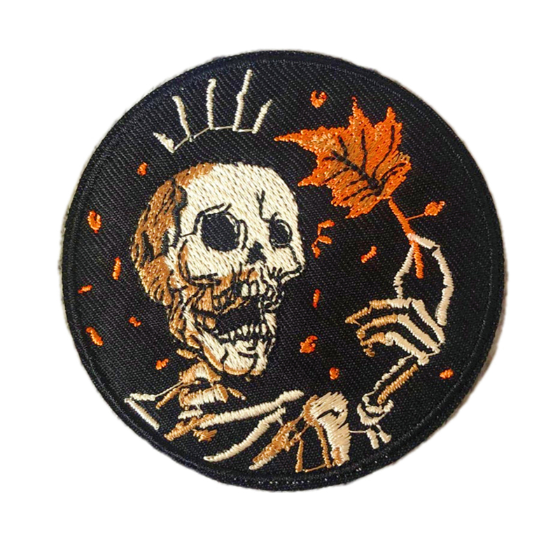 

Sewing Notions Skull With Autumn Maple Leaf Embroidery Patches For Clothing Shirts Bags Custom Iron On Patch