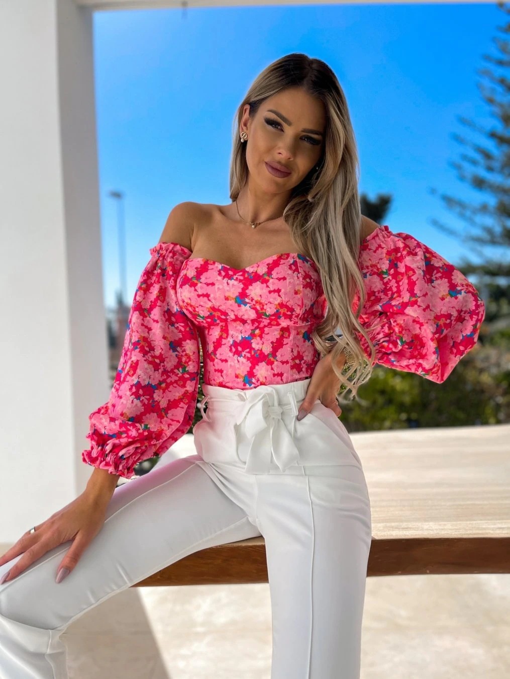 

Women's tees Floral Blouses Casual Backless Blouse Slash Neck Tops, 02