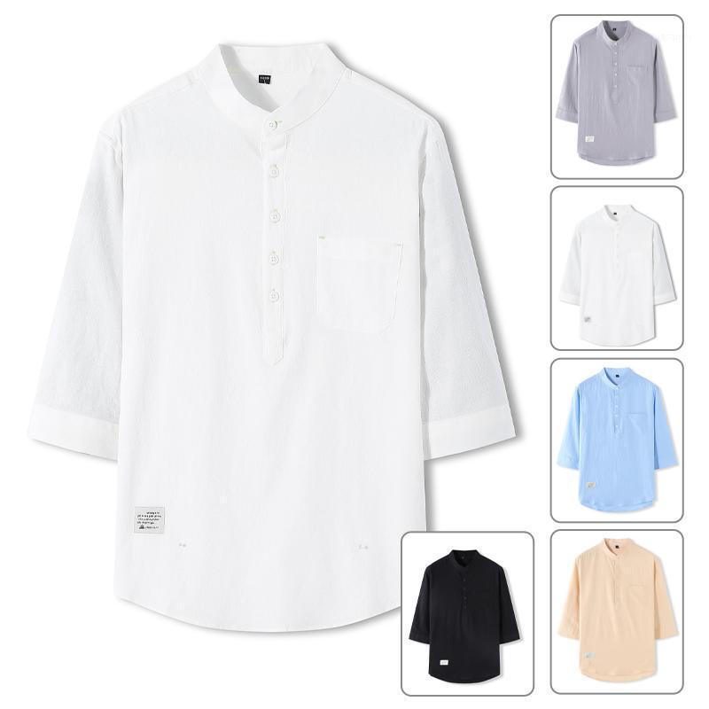 

Men's Short Sleeve T-Shirt Summer Trend Seven Point Linen Ice Silk Half Clothes Pure Cotton Shirt Wear Casual Shirts, Black