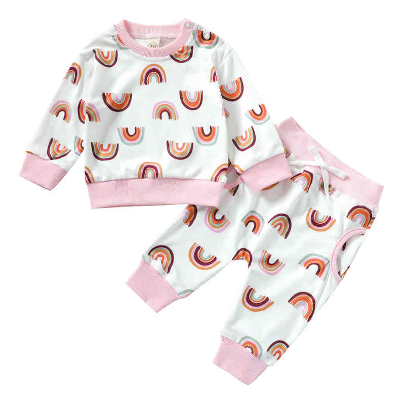 

Citgeett Autumn Baby Girls Boys Rainbow Print Clothing Set Long Sleeve O-neck Sweater Waist Pants Spring J220712, Red