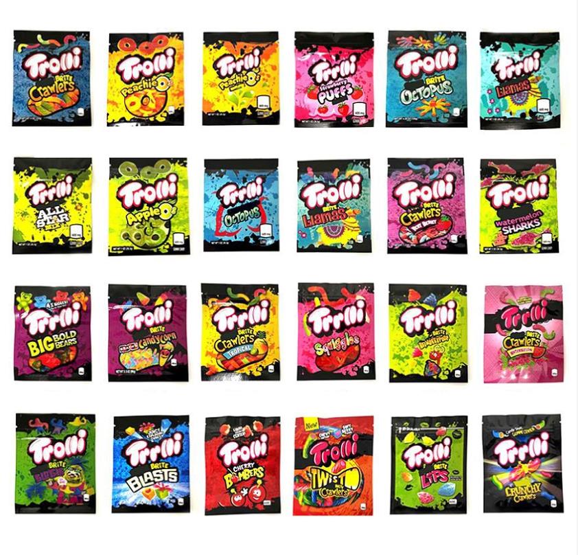 

Edible Gummy Bag 400 mg Errlli Trolli Trrlli Patch Bites Edibles So ur Can dy Jo lly Ran cher Ski ttles Sharks Packaging