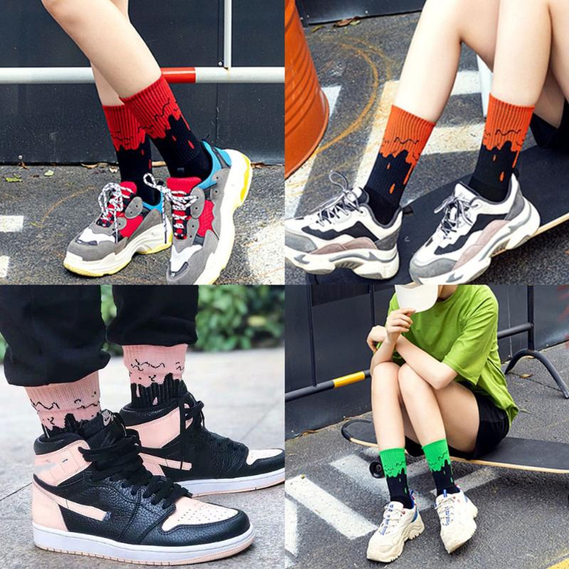 

Men's Socks European American Tide Brand Men Women Basketball Medium Long Fashion Gradient Color Street Skateboard Cotton, Black