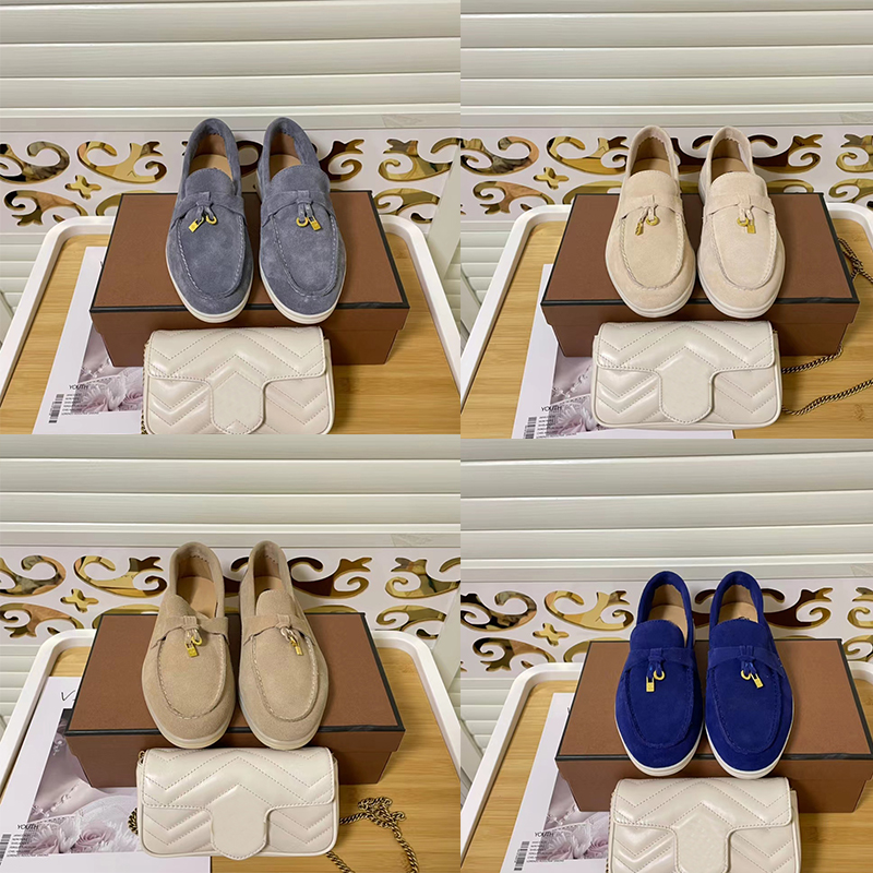 

Men Women Casual Shoe Loro Piana Suede Loafer Designer Loafers Classic Buckle Round Toe Flat Heel Rubber Platform Casual Comfortable Womens Shoes