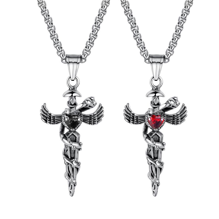 

Stainless Steel Caduceus Angel Wing Symbol of Medicine Doctor Nurse Pendant Necklace For Mens Boys292W
