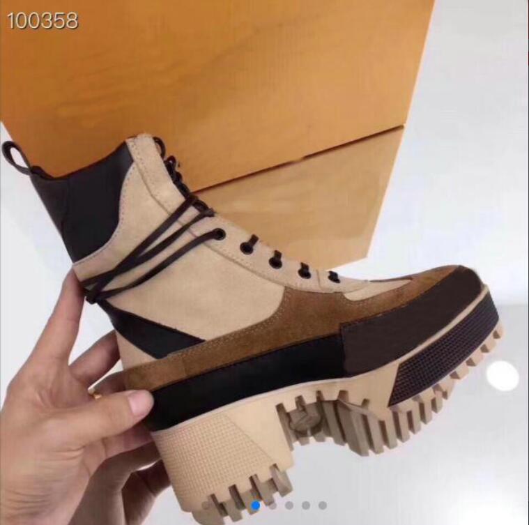 

Luxury Womens leather High quality Heel desert woman Boots Letter old flower Designer Lace up thick Martin Boots Ladys Fashion Winter 35-42