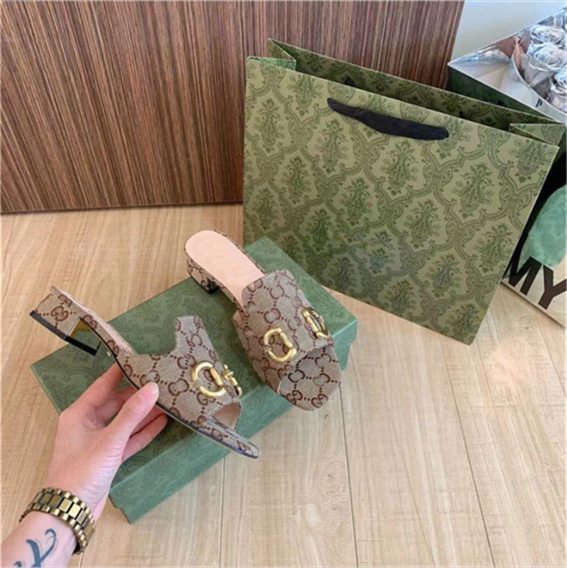 

2022 designer fashion women's sandals slippers leather thick heeled shoes 35-42 luxury atmosphere high quality, Brown