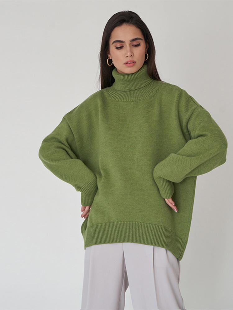 

Women's Sweaters Women's Turtleneck Sweater Autumn Winter Thick Warm Ladies Pullover Top Green Elegant Casual Loose Knitted Jumper