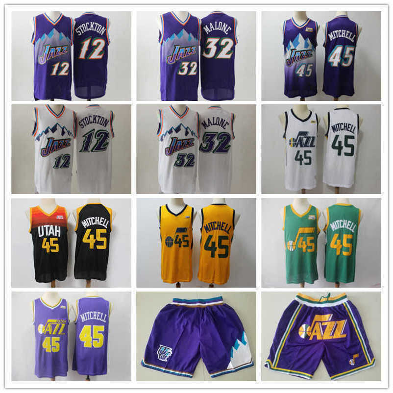 

Basketball Jerseys Utah''Jazz''Men Jersey John 12 Stockton Karl 32 Malone Donovan 45 Mitchell Basketball Shorts purple black, Color
