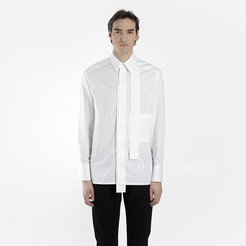 

Cotton Poplin Streamer Shirt White Square Collar Men' Casual Shirts