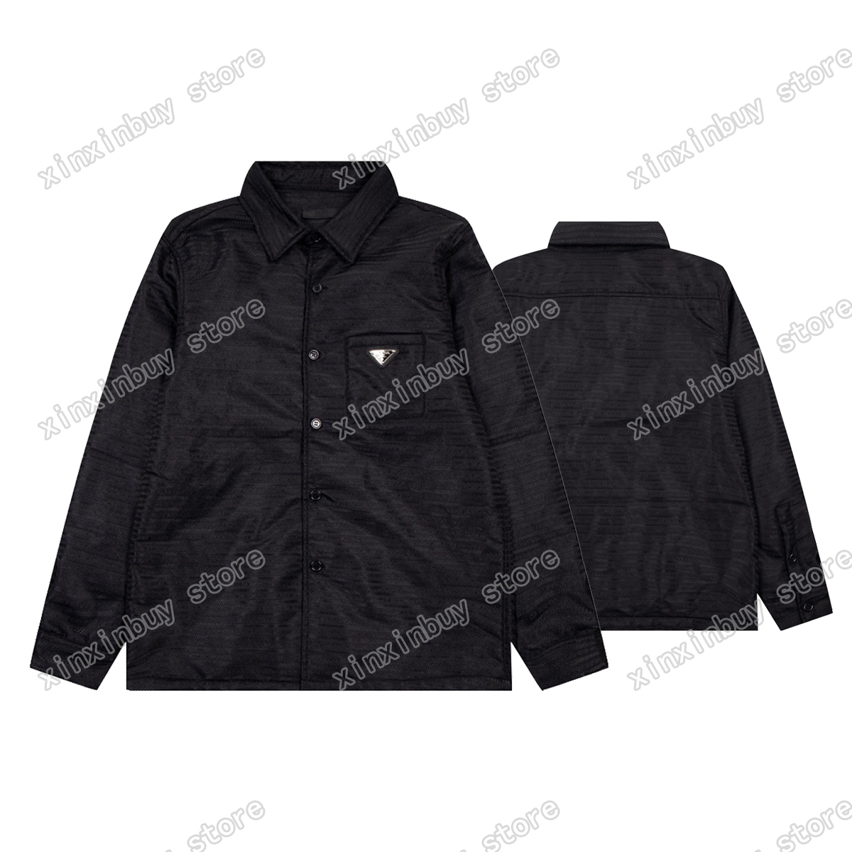 

xinxinbuy Designers Jackets Men Women Jacquard fabric Triangle label long sleeve Lapel Neck black S-XL