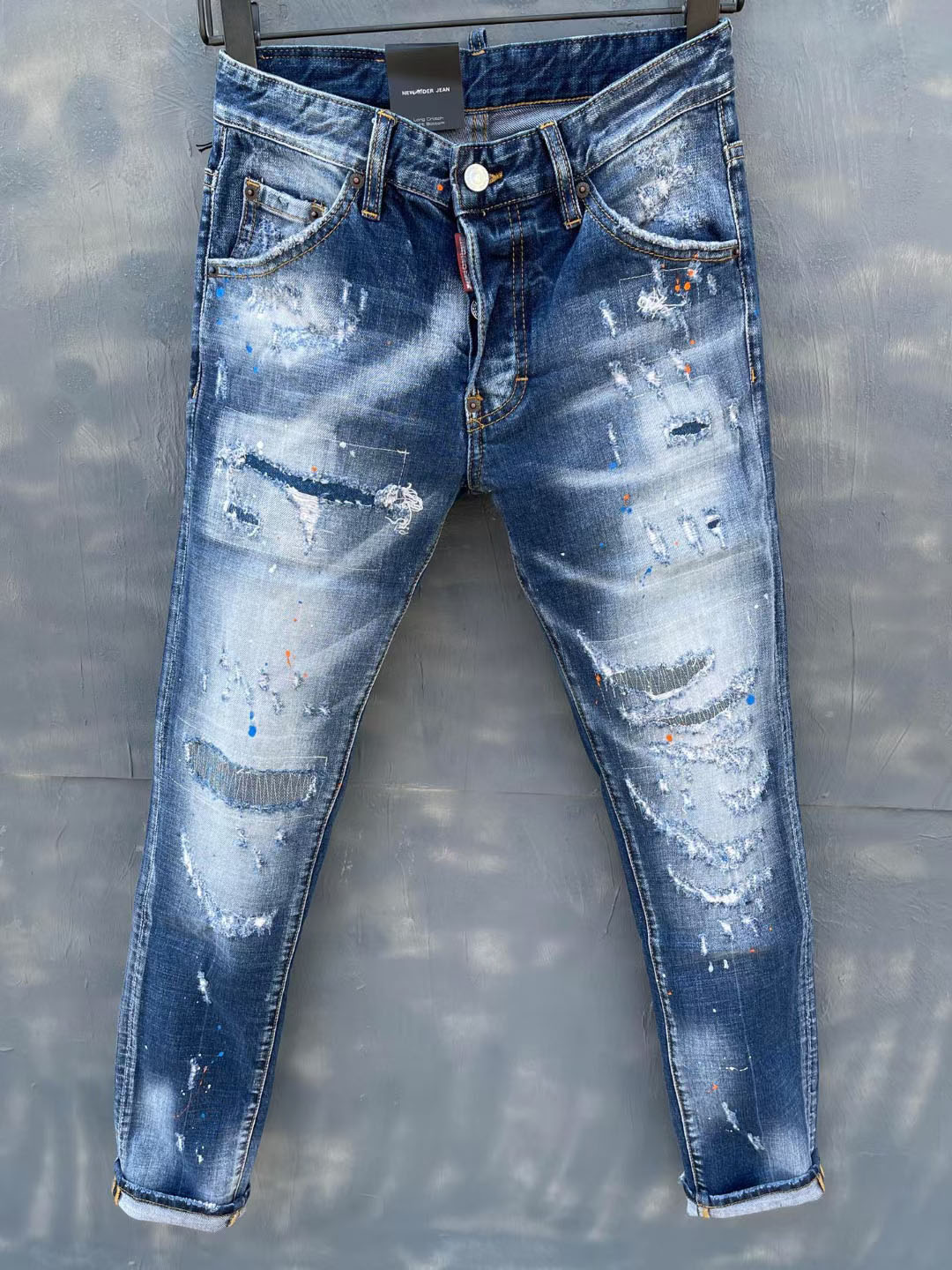 

2022 Hip-Hop High Street Mode Marke Jeans Retro zerrissene Fold Stitching Herren Designer Motorrad Reiten Slim Hosen Größe Himmel Blue Jeans Für Frauen 44 ~ 54, Orange