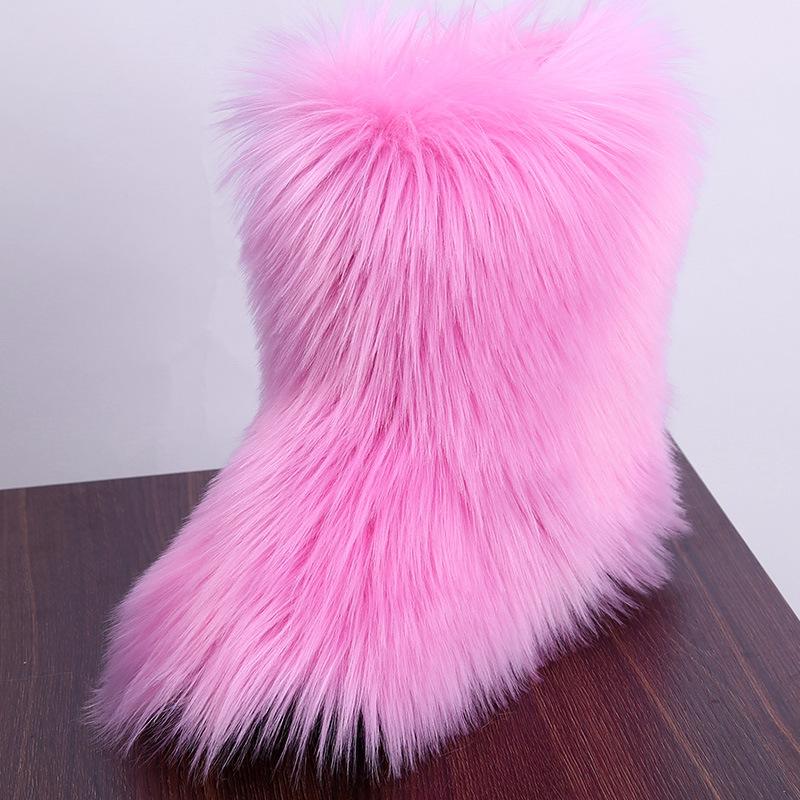 

Boots Nausk 2022 Winter Women's Faux Fur Outdoor Fluffy Stripe Furry High Snow Woman Home Female Warm Shoes, Purple