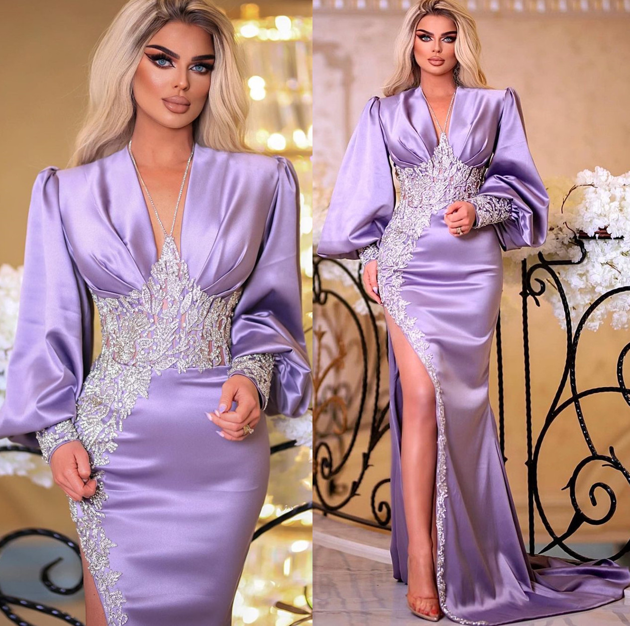 

2022 Plus Size Arabic Aso Ebi Lavender Mermaid Sexy Prom Dresses Lace Beaded Evening Formal Party Second Reception Birthday Engagement Gowns Dress ZJ326, Light purple