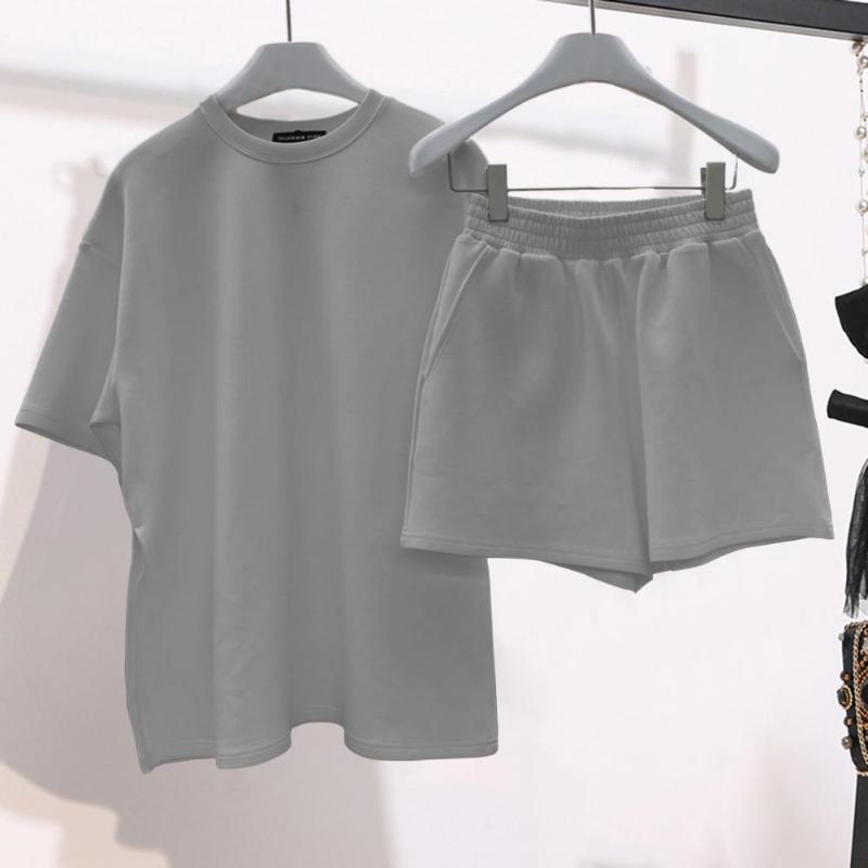 

Women's Tracksuits Pcs/Set Women Sports Suit Leisure Soft Fabric Simple Fitness Round Neck Casual Elastic Waist Deep Crotch Sport Tops Short, Black