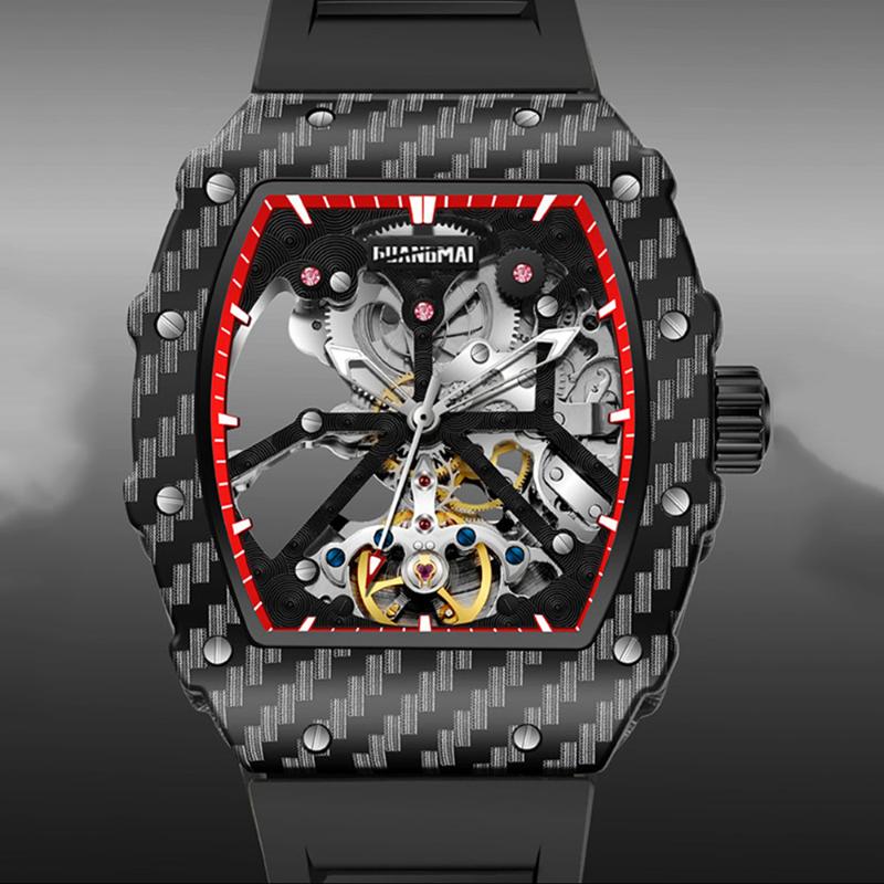 

Wristwatches Top Watches For Men Automatic Mechanical Tonneau Sports Watch Fashion Carbon Fibre Luminous Clock 2022WristwatchesWristwatches, Red
