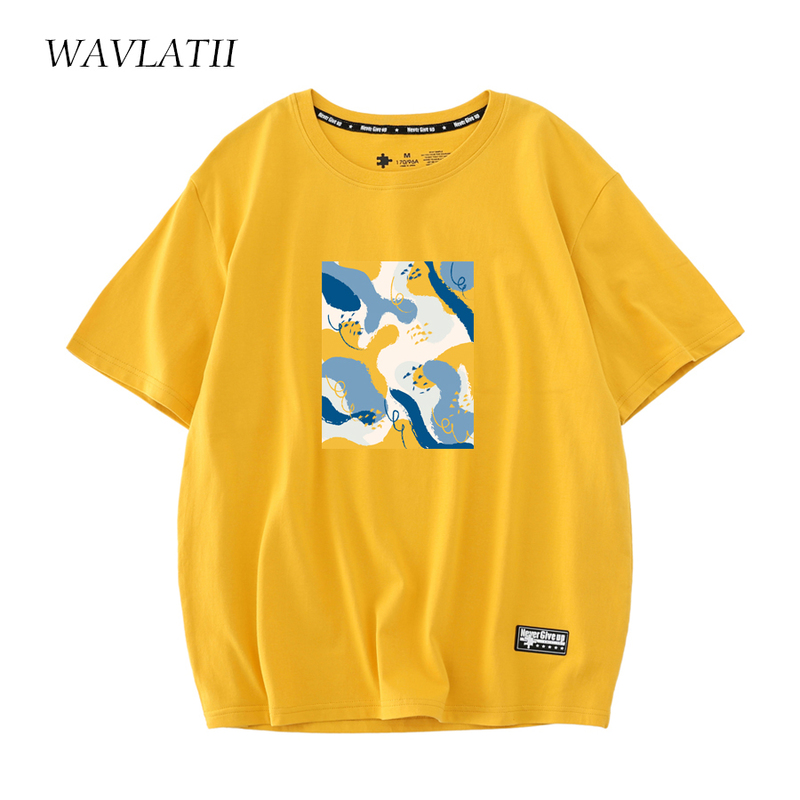 

WAVLATII Fashion Women Tees Female Yellow Cotton Streetwear Printed Summer Short Sleeve Tshirts Tops WT2205 220615, Light green