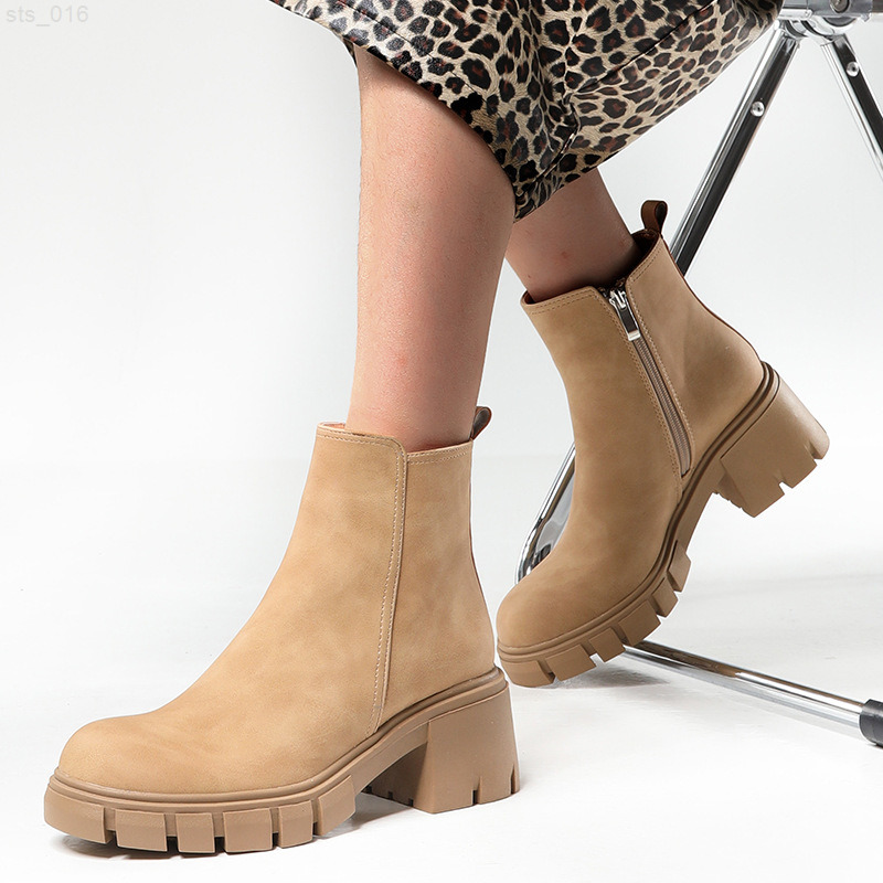 

Black Large Size Boots For Women 2022 Autumn And Winter New Thick Heel Short Boots British Style Wholesale Women's BootsT220718