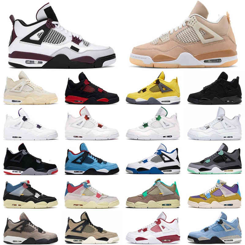 

White Oreo Jordns Jumpman 4 Bordeaux Basketball Shoes Shimmer Men Women 4s University Blue Red Thunder Cactus Jack Green Glow Mens Trainer Chaussures, Silt red