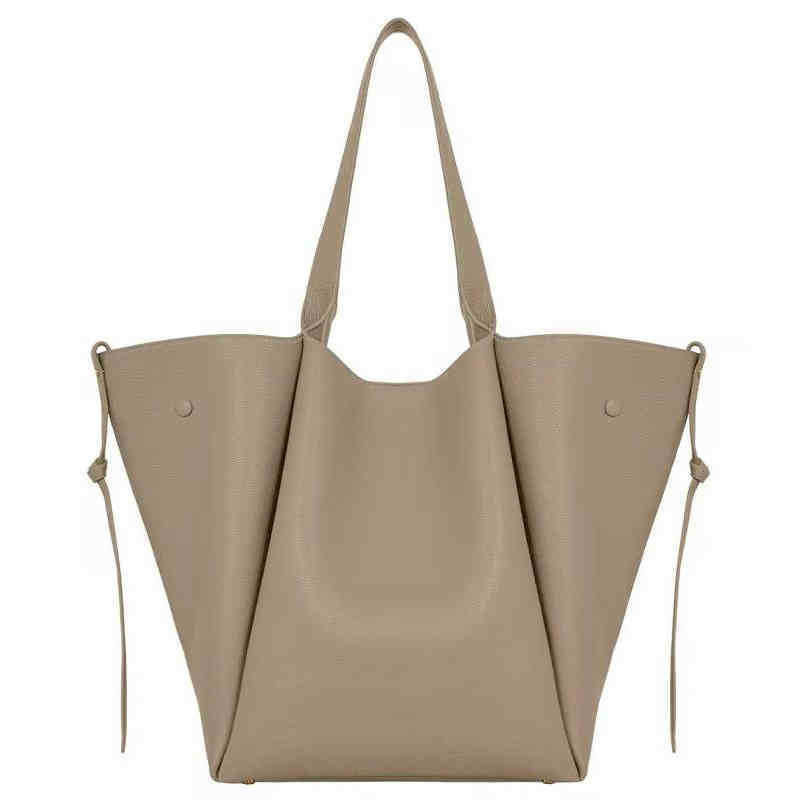 

polene bag French Niche Bag Polene Shopping Lecabas One Shoulder Portable Solid Color Leather Tote Large Capacity LPAC, Light gray