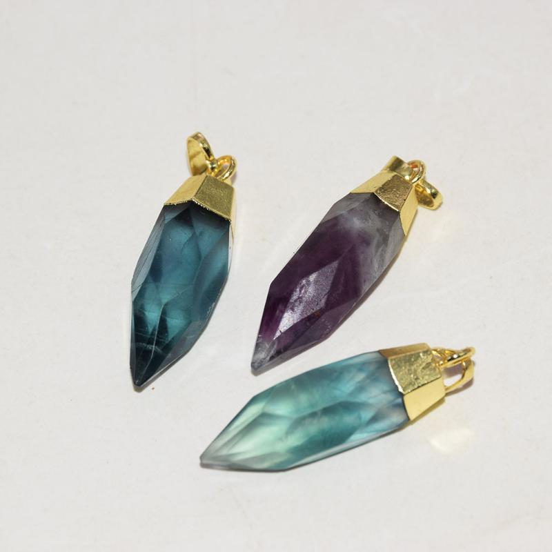 

Pendant Necklaces Natural Green Fluorite Quartz For Jewelry Making Women 2022 Gold Plating Stone Gem Necklace Point Rainbow 5pcPendant Neckl