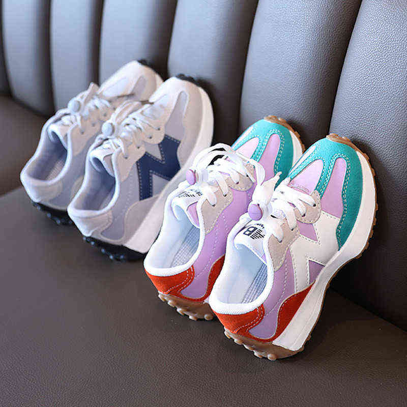 

Fashion Patchwork Boys Girls Sneakers PU Soft Casual Sports Shoes For Children Spring Anti Slip High Quality Kids Running Shoes G220413, Purple