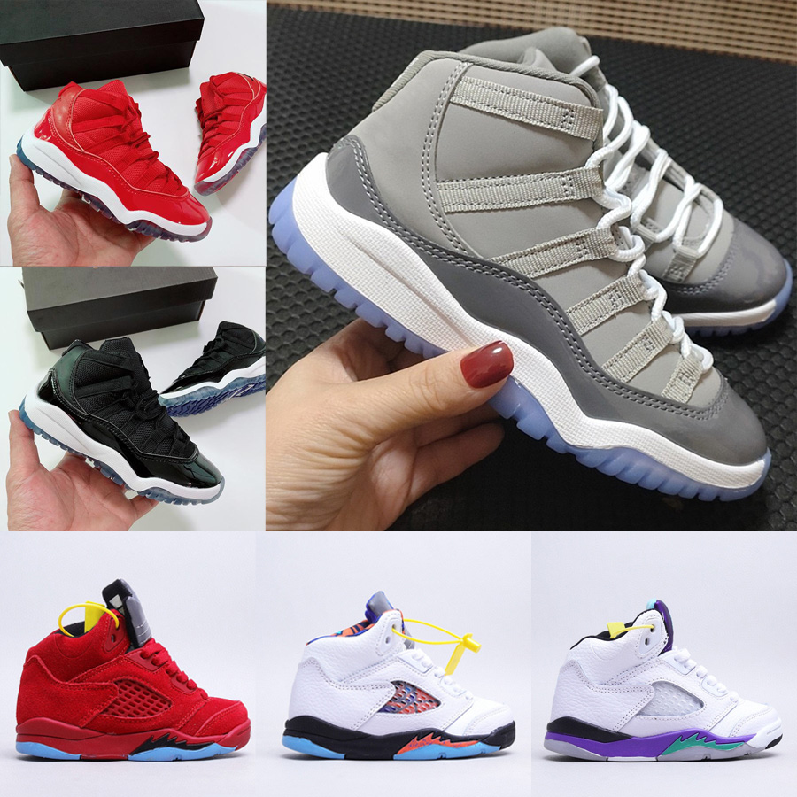 

2022 Infant 11s 5s Kids Basketball Shoes For Boys Girls Jumpman 11 5 Bred Black Cat Flint Sports Snekeakers Designer Red Suede Toddler Trainers Shoe Eur 22-35, As photos
